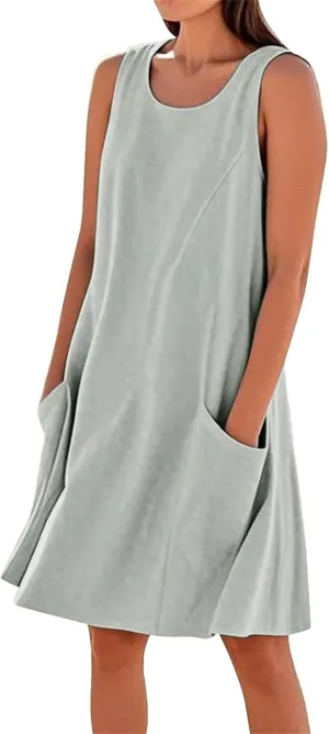 ZYXTIM Women's Summer Casual Tank Midi Dress with Pockets Plus Size Loose Fit Comfy T Shirt Dresses Flowy Beach Sundresses